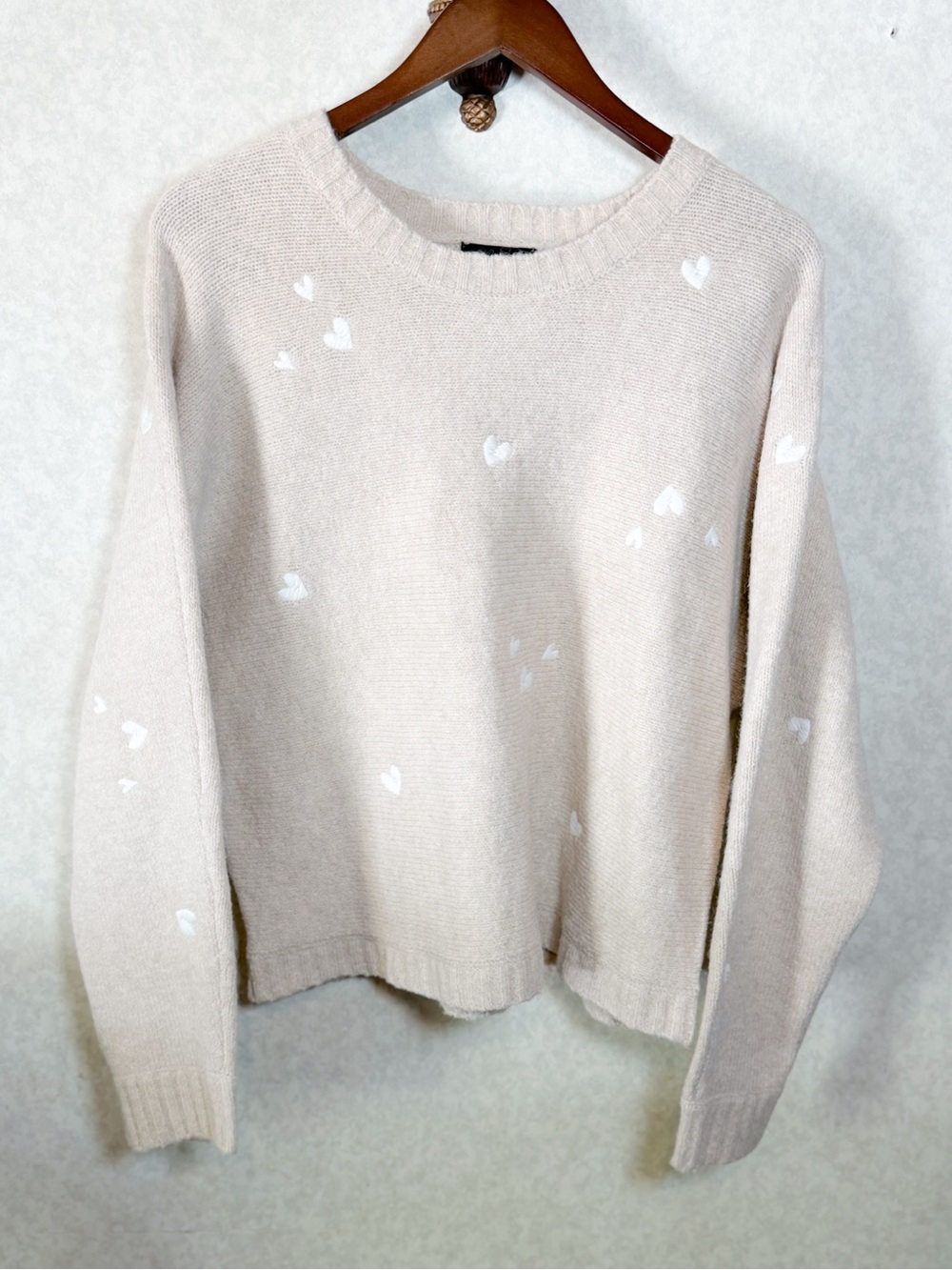 Cynthia Rowley Cream Heart Knit Sweater Cozy Pullover Cozy Fall Quiet Luxury EUC - Picture 2 of 8